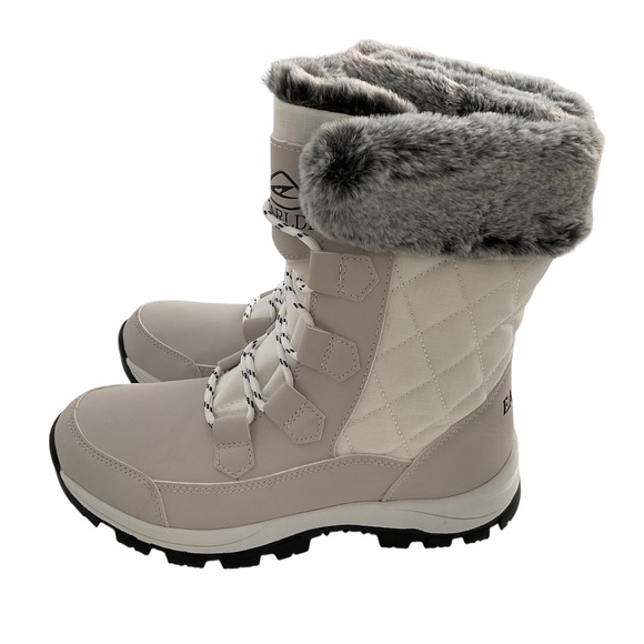 EARLDE Women’s Snow Boot Sz 7.5 White Waterproof Lace Up Mid-Calf Cozy Comfort - Picture 1 of 9